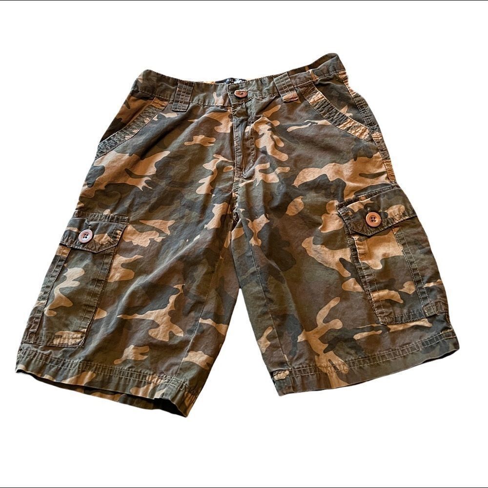 Beverly Hills Polo Club Boys Camo Cargo Shorts Size 10 Green Brown Multi-Pocket - Picture 4 of 8